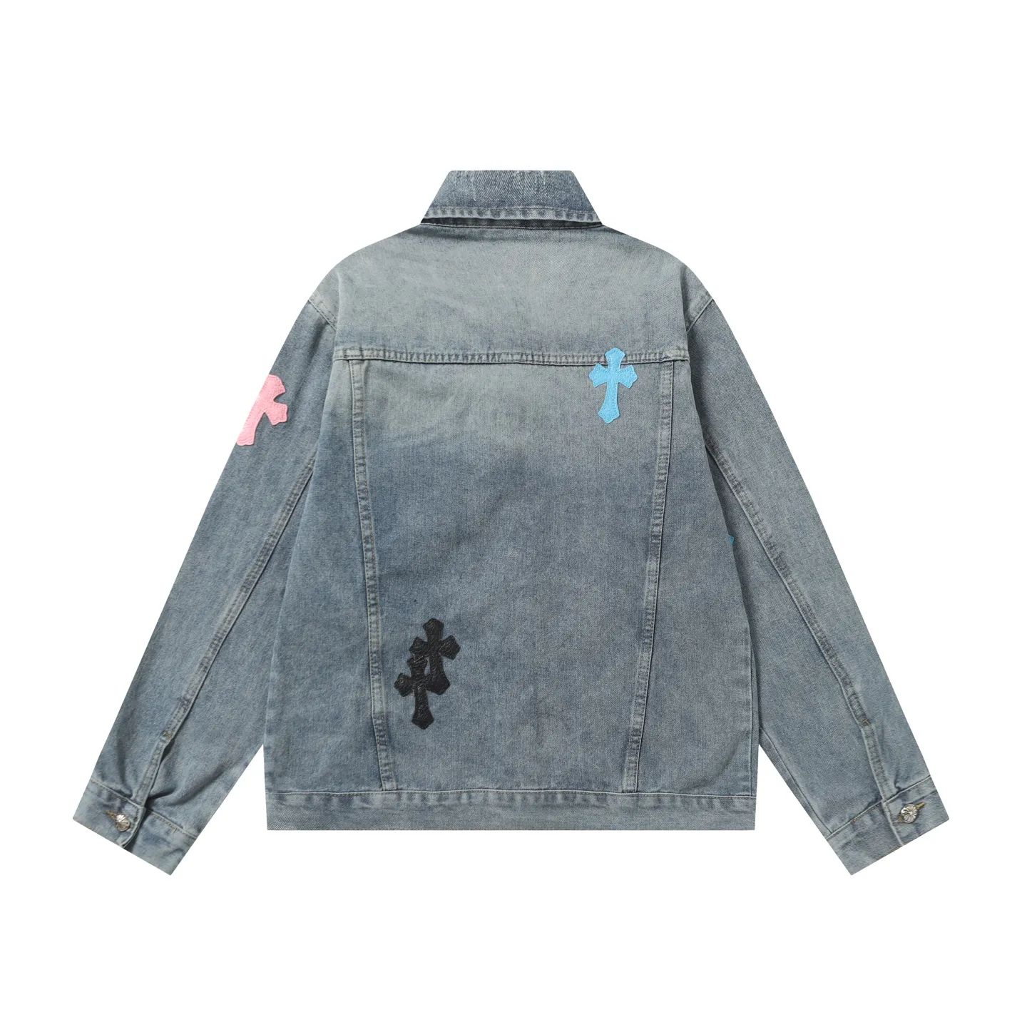 P360 Chrome Hearts 25ss patchwork leather cross patchwork embroidered shirt denim jacket Color: Picture color Size: M-3XL